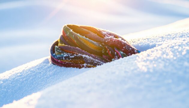 Colorful climbing rope lying in the snow on a sunny day - Powered by Adobe