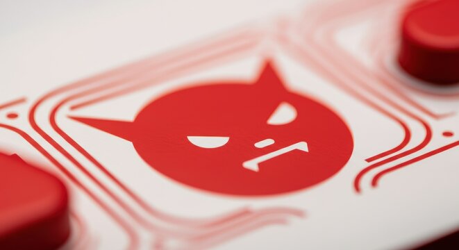 Angry devil face icon on a white background with red accents
