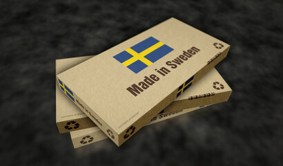 Made in Sweden box pack 3d illustration