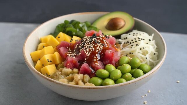 Poke Bowl mit Thunfisch und Mango