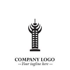 Tower Logo Symbol in Black on the White Background with Simple Modern Architecture Design
