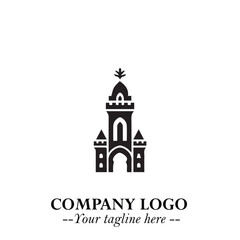 Tower Logo Symbol in Black on the White Background with Simple Modern Architecture Design