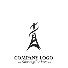 Tower Logo Symbol in Black on the White Background with Simple Modern Architecture Design