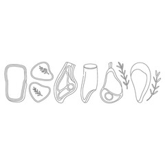 Hand drawn outline illustrations of food items on a white background