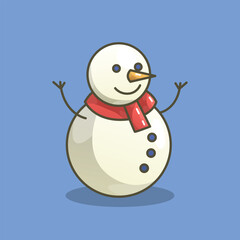 Cute Snowman Mascot Vector Illustration with Scarf and Hat for Winter, Christmas, and Holiday Design