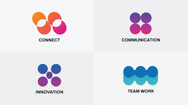 Vibrant abstract logo designs symbolizing connection, communication, innovation, and teamwork, perfect for modern business and clean digital branding