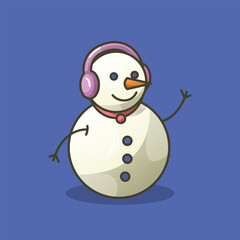 Cute Snowman Mascot Vector Illustration with Scarf and Hat for Winter, Christmas, and Holiday Design