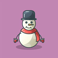 Cute Snowman Mascot Vector Illustration with Scarf and Hat for Winter, Christmas, and Holiday Design