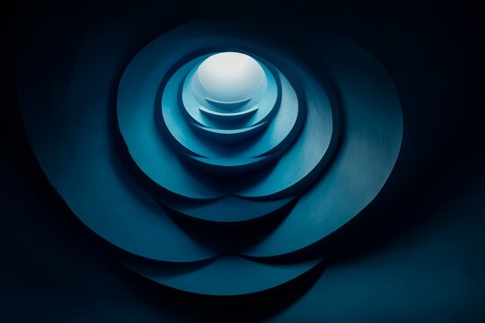 Blue spiral with a white center. The spiral is made up of many circles. The blue color gives the impression of depth