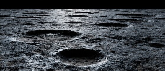 Moon Surface Texture Close Up Perspective View with Craters and Dark Background Space Exploration Lunar Landscape Science Fiction