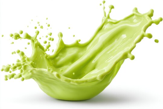 Green Liquid Splash on White Background Studio Shot Dynamic Action Abstract Style Food Beverage Concept