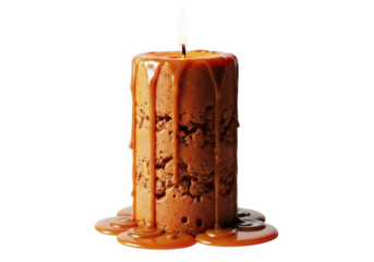 Burning brown candle wax drips isolated on transparent background