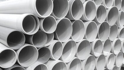 Stacked Plastic Pipes in a Warehouse.