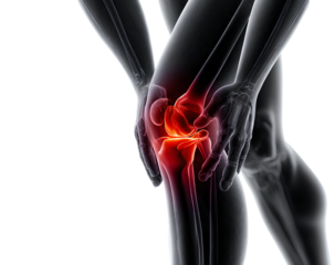 Knee joint pain inflammation xray illustration on transparent background for medical health and orthopedic 3d render presentation