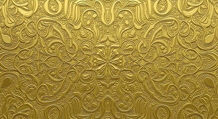 Golden embossed pattern with intricate floral and geometric designs for a luxurious look