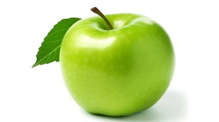 Crisp green apple glistening on white, vibrant and fresh fruit ready for healthy recipes or branding, symbolizing health and vitality