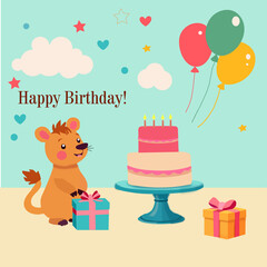 Birthday card with teddy bear and gift
