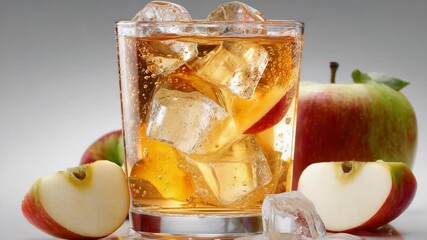 Refreshing apple cider with ice cubes and fresh apple slices - Powered by Adobe