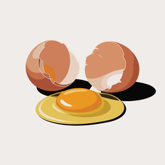 A raw egg yolk sits on a plate next to a cracked eggshell.