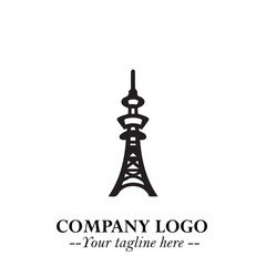 Tower Logo Symbol in Black on the White Background with Simple Modern Architecture Design