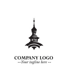 Tower Logo Symbol in Black on the White Background with Simple Modern Architecture Design