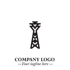 Tower Logo Symbol in Black on the White Background with Simple Modern Architecture Design