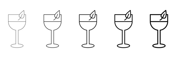 icon set of drinking glasses. glass cups. drinking leaves. vector illustration