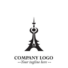 Tower Logo Symbol in Black on the White Background with Simple Modern Architecture Design