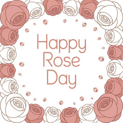 Happy Rose Day oval frame of roses and leaves flower