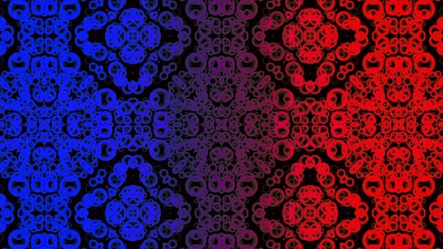 Blue and magenta luminous pattern with fractal symmetry and soft motion