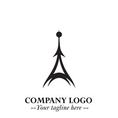 Tower Logo Symbol in Black on the White Background with Simple Modern Architecture Design