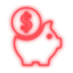 Red Piggy Bank Outline with Inserted Coin for Charity Drives, Tip Jars, and Personal Savings Campaigns