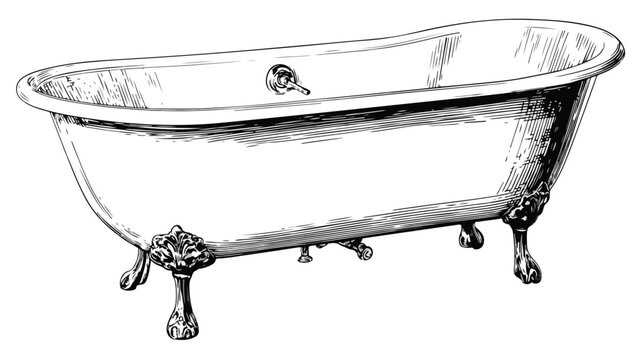Monochrome Tub Drawing on White Background for Creative Design Projects