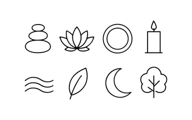 Simple line icons of spa and nature elements for relaxation and wellness