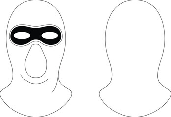 Character head outline, masked face, blank template, cartoon style, facial feature guide, comic design, cad drawing flat vector illustration