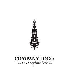 Tower Logo Symbol in Black on the White Background with Simple Modern Architecture Design