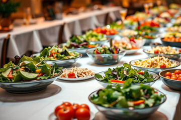 Buffet in a restaurant with vegetable salads