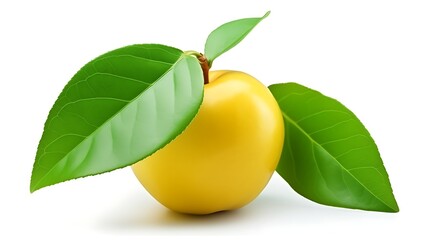 Vibrant yellow plum adorned with lush green leaves, showcasing nature's fresh, healthy bounty for vibrant recipes and wellness campaigns