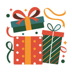 Three festive gift boxes are tied with ribbons, ready for celebration.