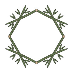 A decorative frame design made of bamboo stalks and leaves forming an octagon