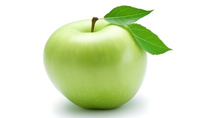 Vibrant green apple with fresh leaves offers a crisp, healthy bite, perfect for your next diet or wellness campaign.