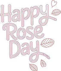 Happy Rose Day text with decorative leaves and heart