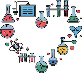 Heart shaped arrangement of science laboratory equipment