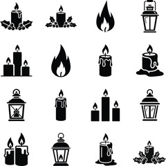 Candle icon set for Christmas and holiday celebration