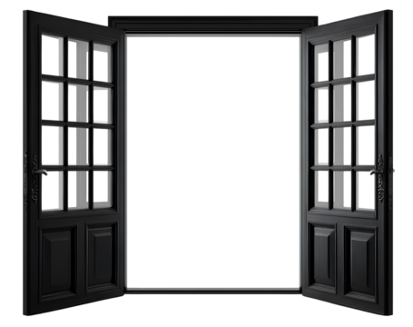 Open black classic doors wooden design interior entrance modern home architecture building passage frame doorway furniture access