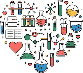 Heart shaped collage of science and chemistry icons