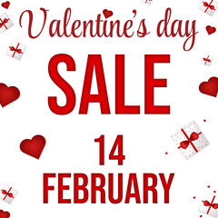 Valentine's Day sales. Space for text. Store, gifts, supermarket, online ordering, sale concept. Illustration for posters, banners, flyers, advertisements, promotions, etc.