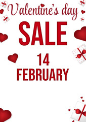 Valentine's Day sales. Space for text. Store, gifts, supermarket, online ordering, sale concept. Illustration for posters, banners, flyers, advertisements, promotions, etc.