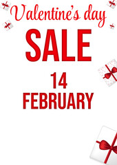 Valentine's Day sales. Space for text. Store, gifts, supermarket, online ordering, sale concept. Illustration for posters, banners, flyers, advertisements, promotions, etc.