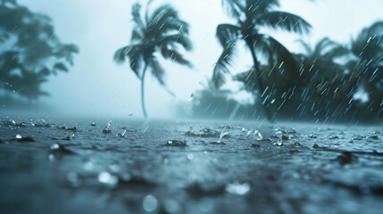 Naklejka premium Tropical Storm Rain Falling on Road Surface